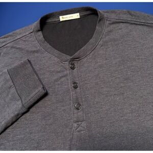 Marine Layer Henley Shirt Mens Medium Gray Long Sleeve Pullover Double Knit